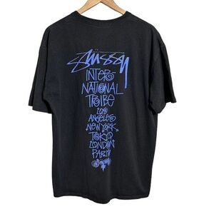 VTG Stussy Tribe Stack T Shirt Mens XL Black Short Sleeve Faded Crewneck